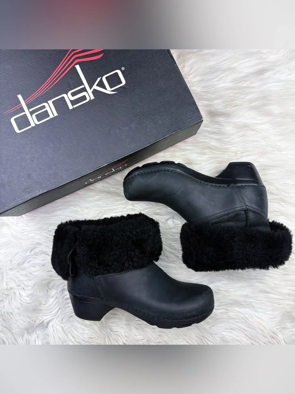 Dansko Stormy Shearling Sherpa Lined Oiled Nubuck Leather Winter Boots Black 39